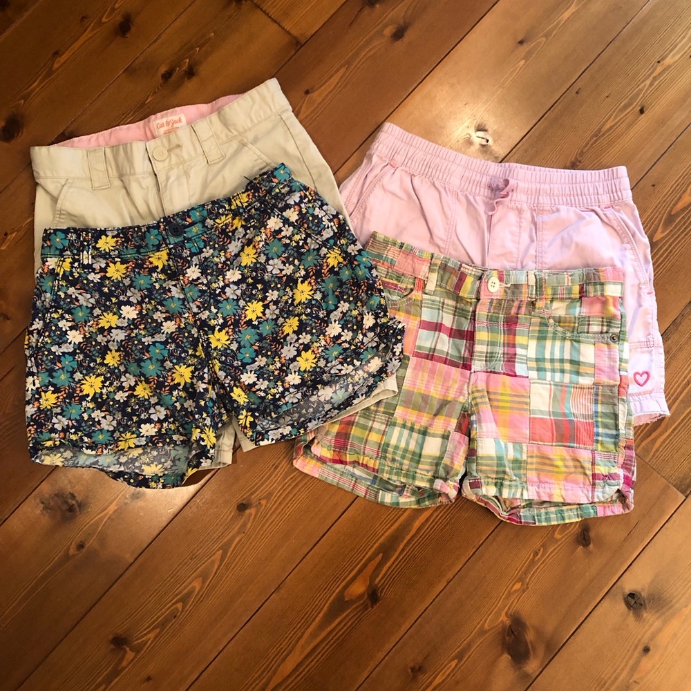 Gap Old Navy Summer Shorts Madras Floral Khaki Lot Girls L 10-12
